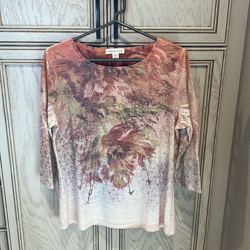 New Coldwater Creek 3/4 Sleeve Burnout Tee